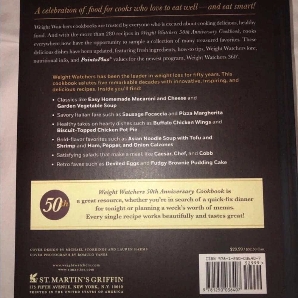 Weight Watchers 50th Anniversary Cookbook Hard Cover